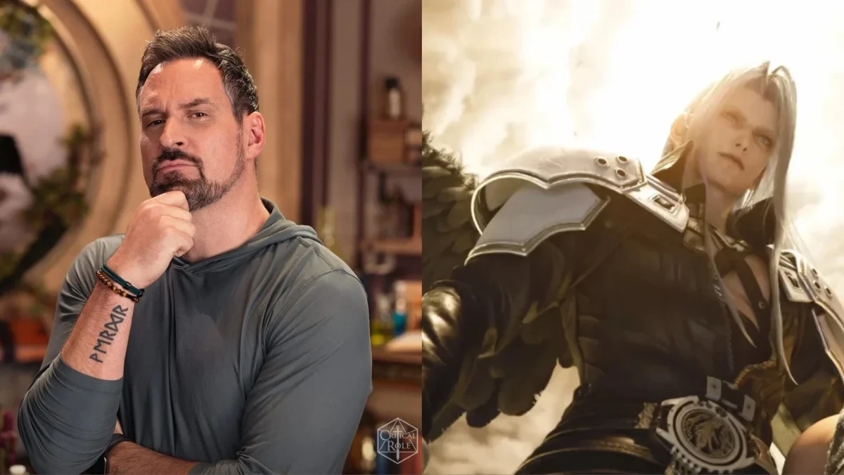 A split image of Critical Role's Travis Willingham beside the Final Fantasy VII villain Sephiroth.